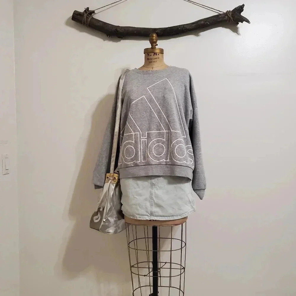 Adidas | Grey Pink Batwing Oversize Crop Slouchy Comfy Workout Yoga Sweater